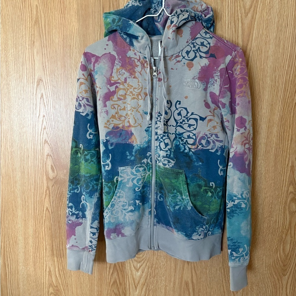 The North Face Gray Dyed Floral Full Zip Hoodie Sweatshirt Jacket